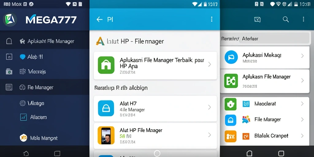 Antarmuka modern aplikasi File Manager MEGA777 yang intuitif.