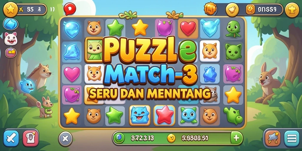 Tampilan antarmuka menarik game Puzzle Match-3 RK55.