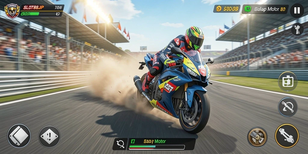 Tampilan antarmuka SLOT88JP dengan fitur balap motor yang menarik.
