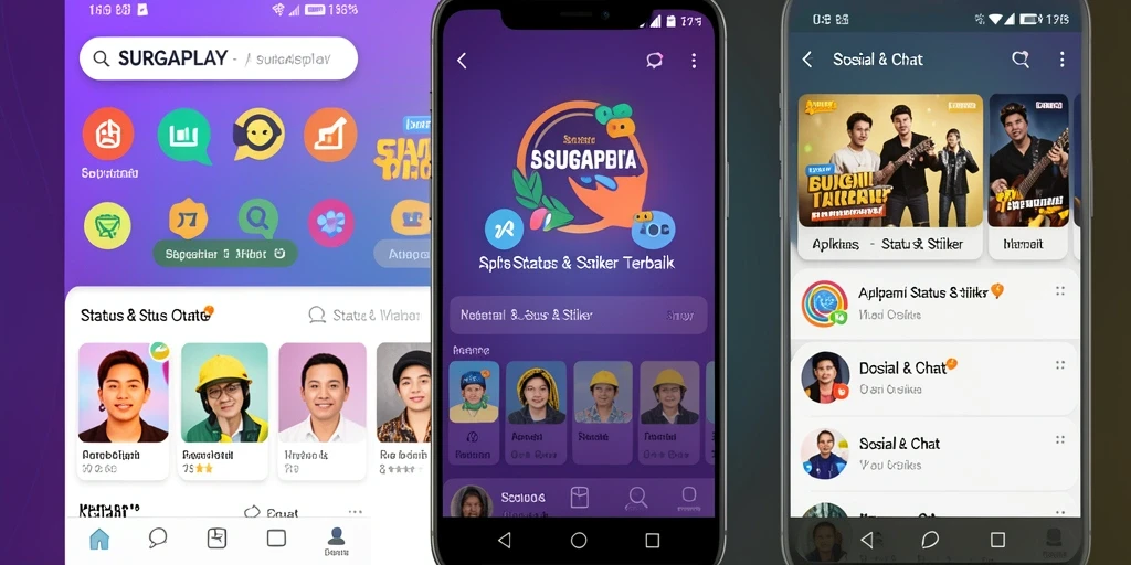 Antarmuka <strong>SURGAPLAY</strong> menampilkan berbagai pilihan stiker menarik untuk penggunaan sosial.
